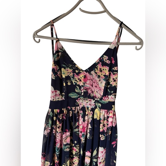 Miss Avenue Navy blue floral Maxi Dress Surplice Split Sleeveless Strappy Sundre - Picture 5 of 11